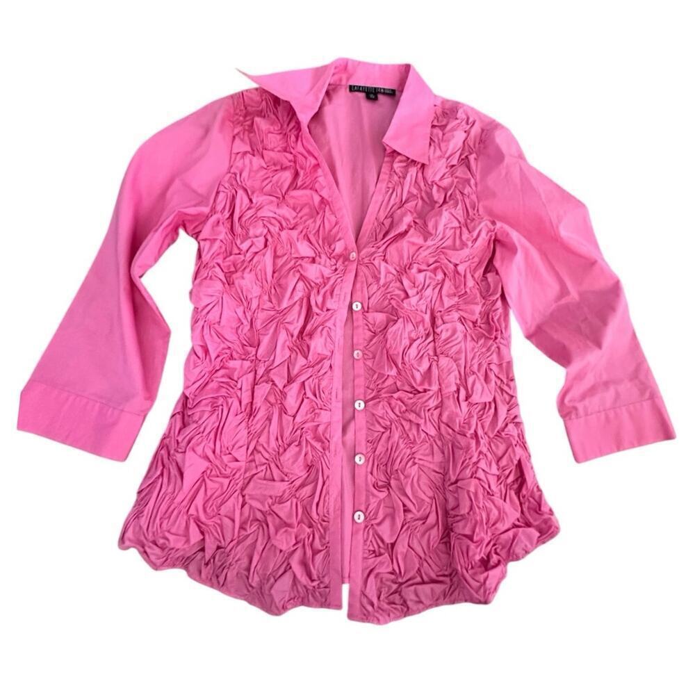 Lafayette 148 New York Women's Pink Front Ruffles Button Up Shirt Size 10